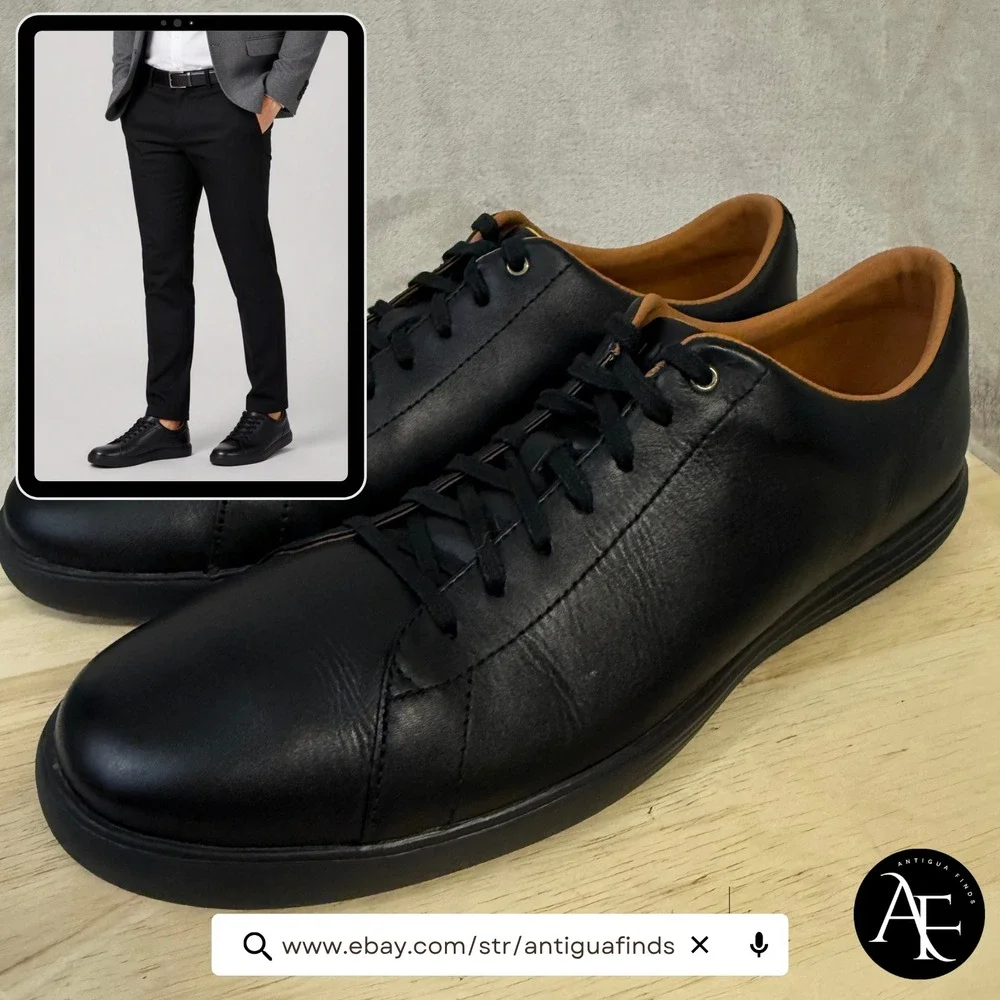 Cole Haan Grand Crosscourt II Mens Black Leather Sneakers C26655 Size 12M